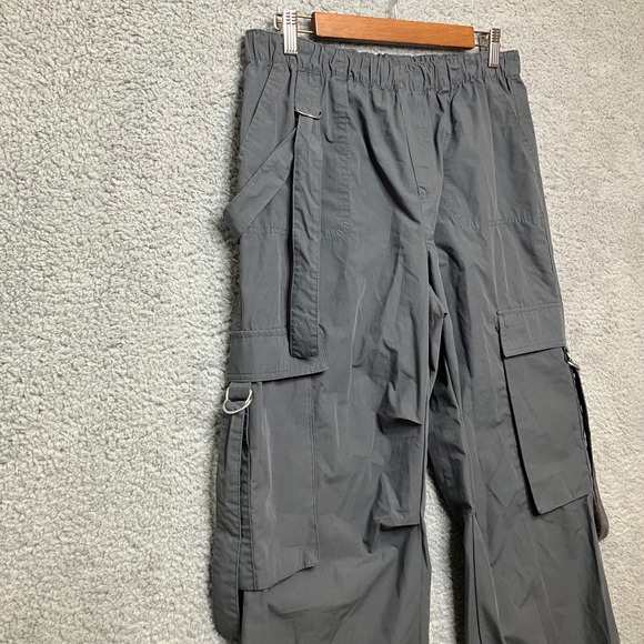 Faded Rose Cargo Pants Women L Baggy Wide Leg Gray Y2K 90s Skater Utility Pocket - Picture 6 of 14